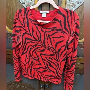 Vintage Peter Nygard Red and Black Zebra Print Shimmer Long Sleeve Top